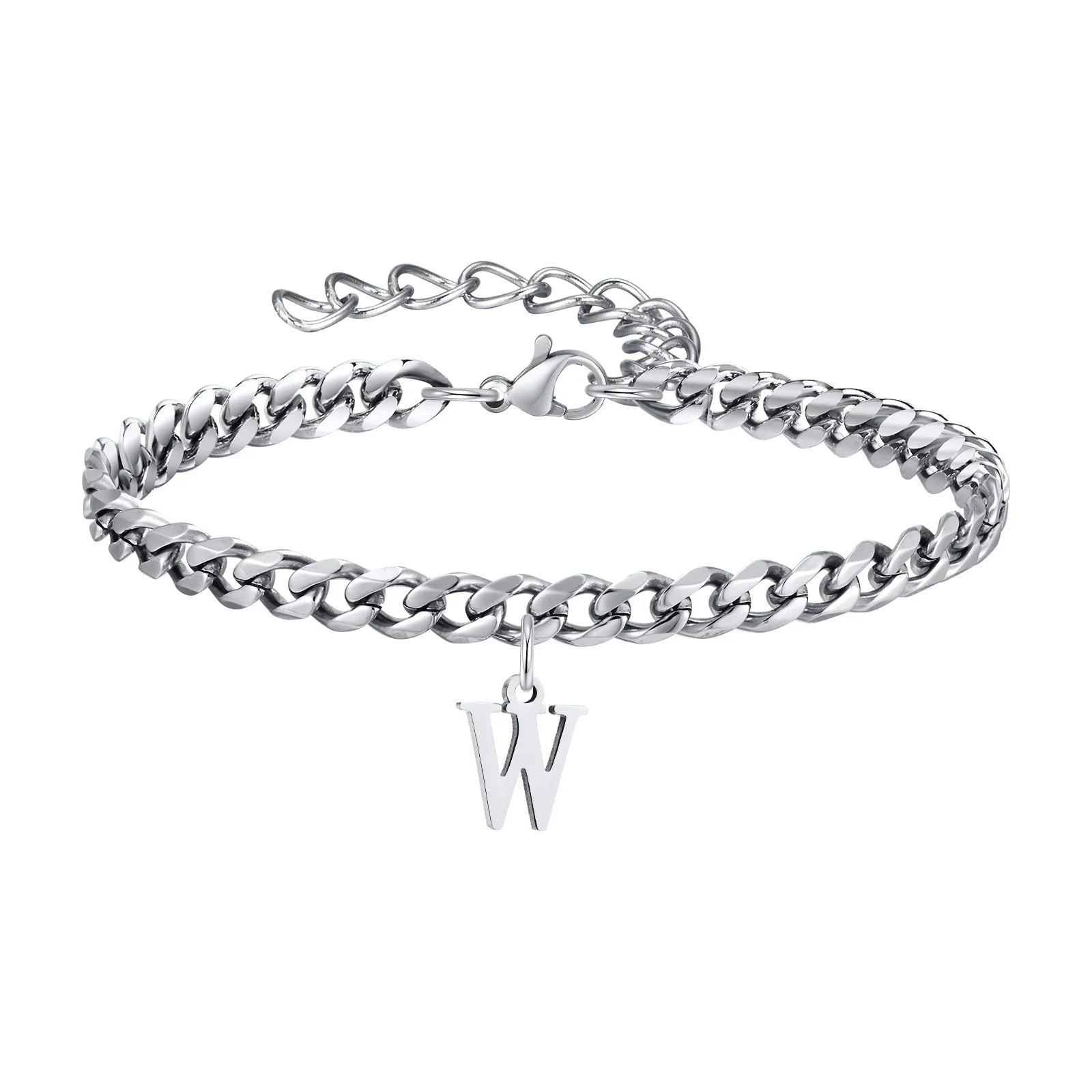Initials Cuban Link Bracelet Stainless Steel Adjustable W - Tophatter Daily Deals